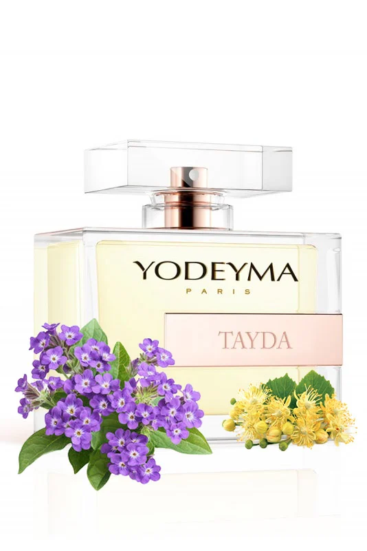 Apa de parfum Yodeyma Tayda pentru femei, nuante de flori de tei, Heliotrop si Ambroxan, este nota perfecta de feminitate moderna si rafinament subtil, 100ml – prezentarea produsului