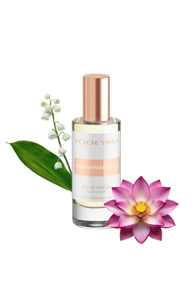 Yodeyma Transparencia Mini Apa de parfum pentru femei, nuante de Floare de Lotus, lacramioara si cedru, pentru femeia eleganta, rafinata si naturala, 15ml – prezentarea produsului