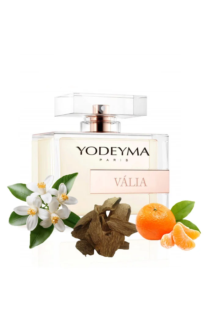 Yodeyma Valia Apa de parfum pentru femei, nuante de mandarin, flori de portocal si arbore de Akigalawood, cu note lemnoase si usor picante, 100ml – prezentarea produsului