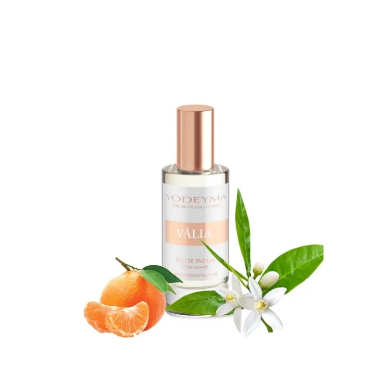 Yodeyma Valia Apa de parfum pentru femei, nuante de mandarin, flori de portocal si arbore de Akigalawood, cu note lemnoase si usor picante, 15ml