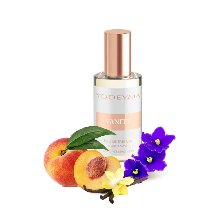 Yodeyma Vanity Apa de parfum pentru femei, nuante de piersica, saintpauli si vanilie, pentru femeia sofisticata si seducatoare, 15ml