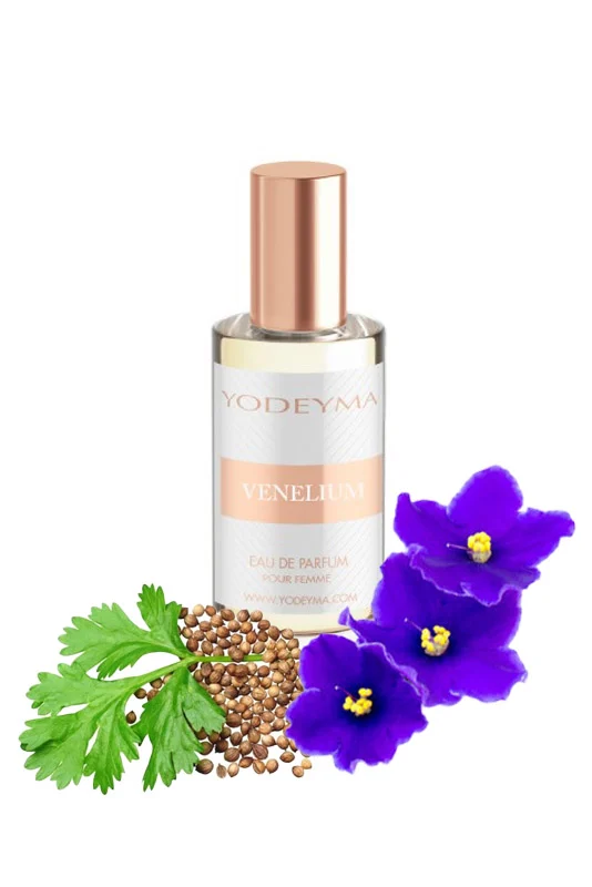 Yodeyma Venelium Apa de parfum pentru femei, nuante de coriandru, saitpauli si lemn, pentru femeia puternica si eleganta, 15ml – prezentarea produsului