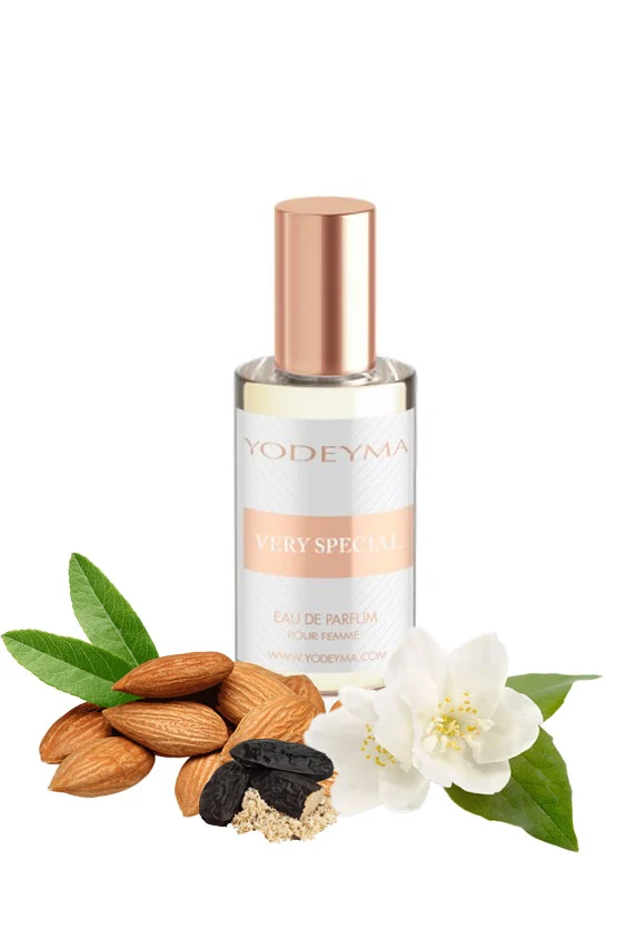 Yodeyma Very Special Apa de parfum pentru femei, nuante de migdale, iasomie si Haba Tonka, pentru femeia eleganta, sofisticata si inconfundabila, 15ml – prezentarea produsului