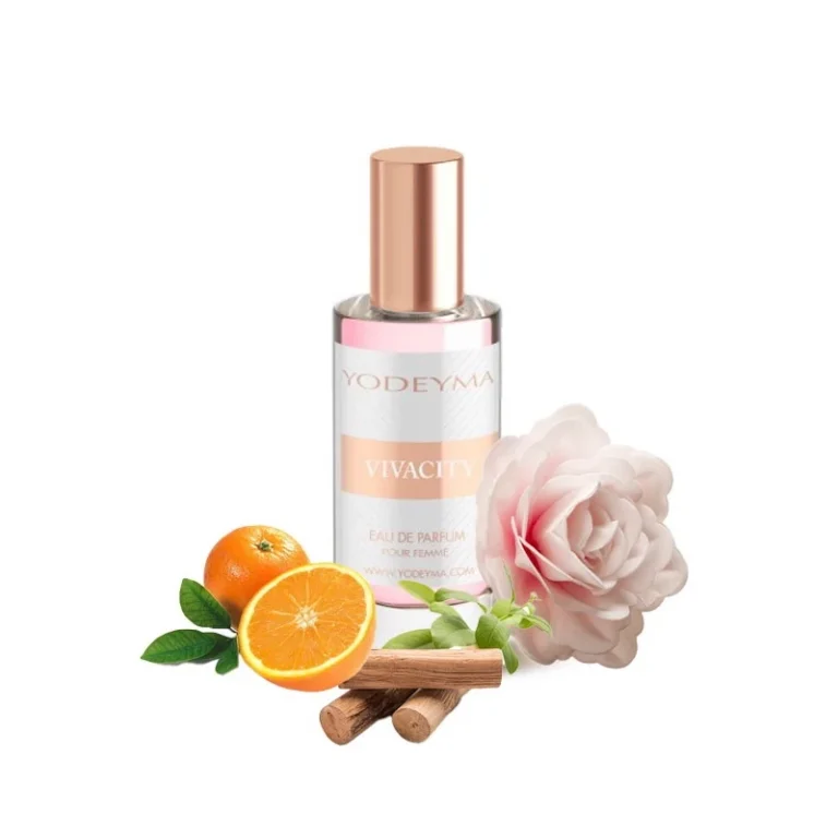 Yodeyma Vivacity Apa de parfum pentru femei, nuante de mandarina, Trandafir de Grasse si Sándal, pentru femeia moderna, plina de viata si rafinament, 15ml