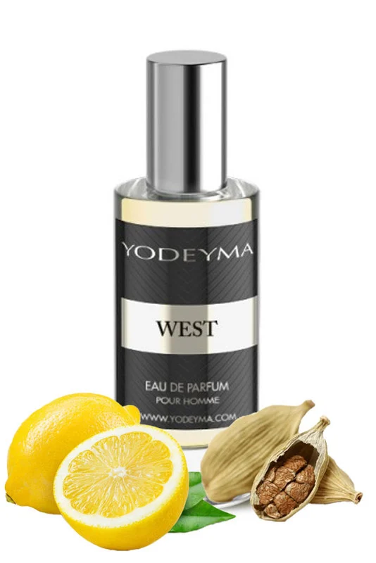 Yodeyma West Apa de parfum pentru barbati, nuante de lamaie, cardamon si Haba Tonka, pentru barbatul modern, care apreciaza echilibrul intre prospetime si intensitate, 15ml – prezentarea produsului