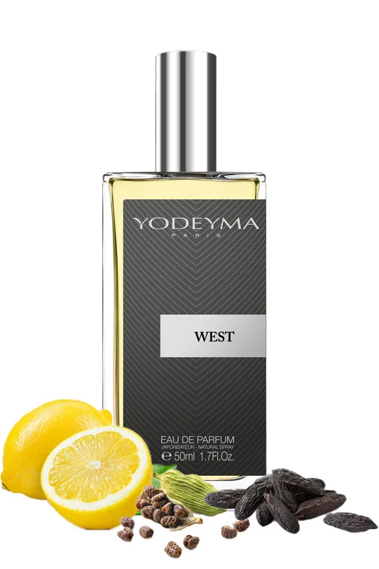 Yodeyma West Apa de parfum pentru barbati, nuante de lamaie, cardamon si Haba Tonka, pentru barbatul modern, care apreciaza echilibrul intre prospetime si intensitate, 50ml – prezentarea produsului