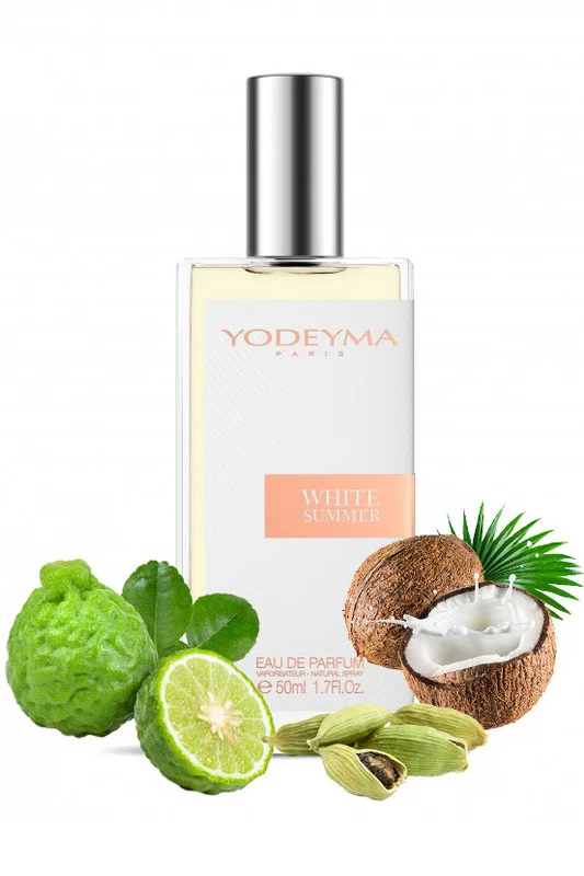 Yodeyma White Summer Apa de parfum pentru femei, nuante de bergamota, cocos si cardamon, un parfum feminin irezistibil, proaspat si exotic, 50ml – prezentarea produsului